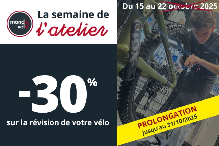Offre prolongée : 30% sur tous les forfaits révision atelier Mondovélo jusqu’au 31 octobre