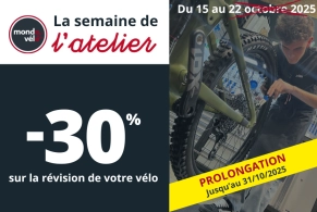 Offre prolongée : 30% sur tous les forfaits révision atelier Mondovélo jusqu’au 31 octobre